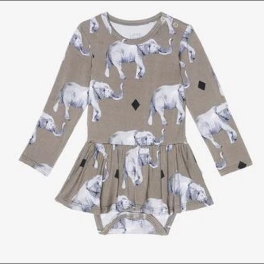 Rocco Elephant Long Sleeve Twirl Skirt Bodysuit